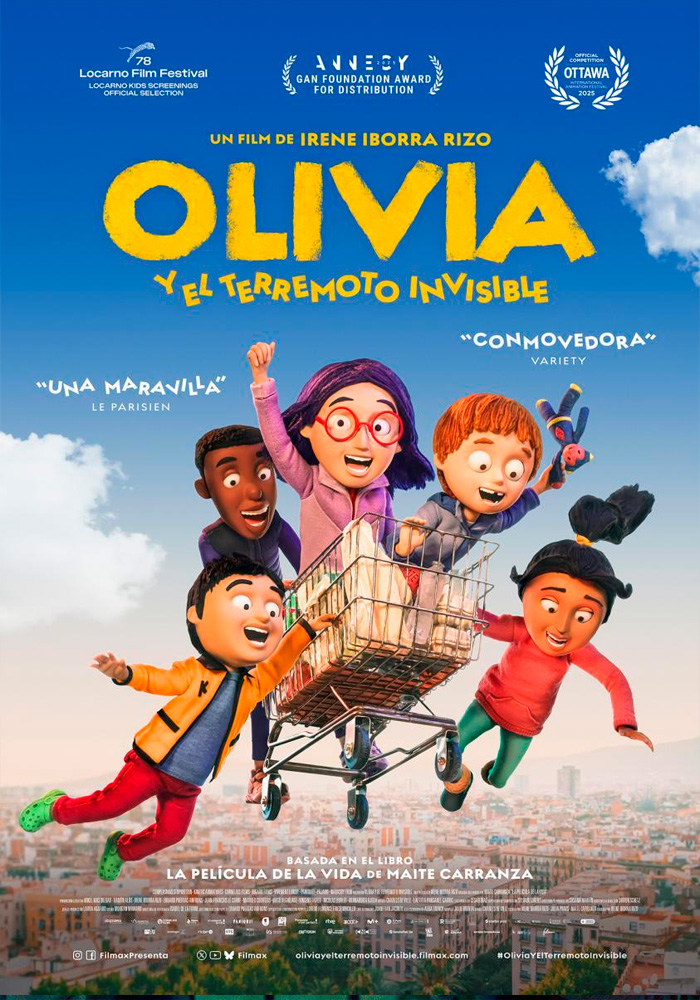 Póster de la película Olivia y el terremoto invisible dirigida por Irene Iborra. Proyecto de marketing de la agencia MuchoFoco.